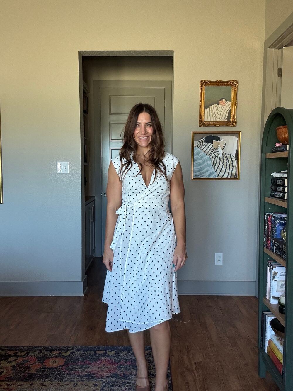 Banana Republic Black & White Polka Dot Wrap Midi Dress – Size 4